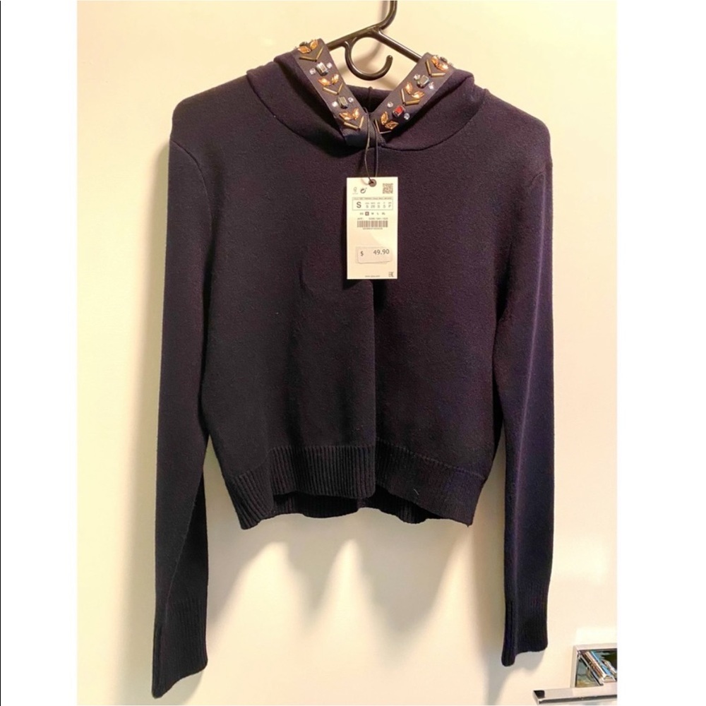 Zara knit navy sweater with gemstones S NWT💫